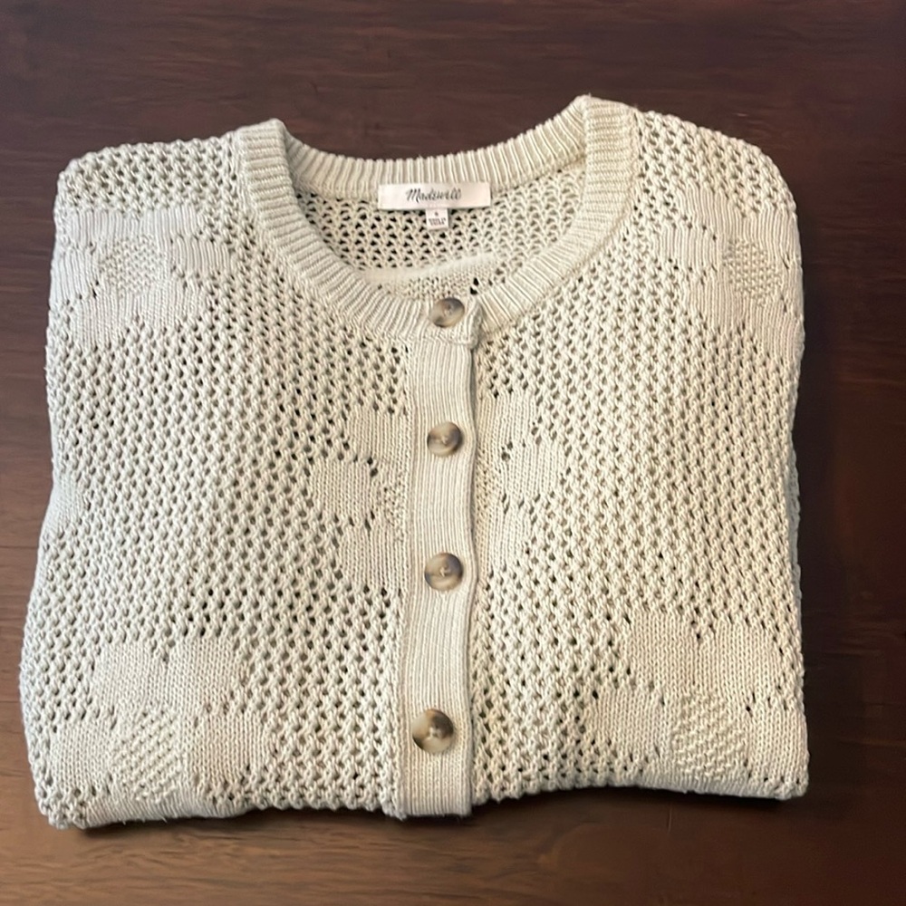 Madewell Sage Floral Open-Stitch Cardigan Sweater, size S
